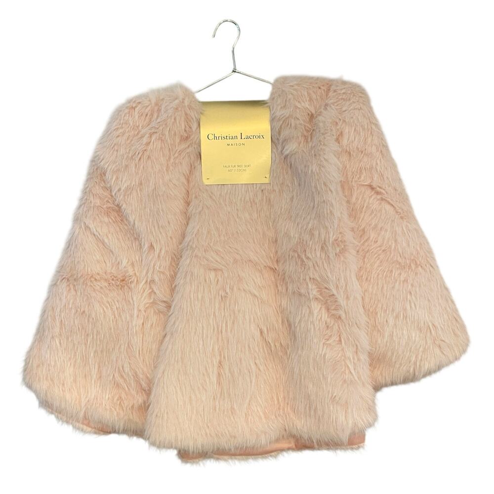 Christian Lacroix Christmas Tree Skirt 60in Pink Faux Fur Holiday Glam NEW
